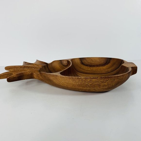 Monkey Pod Hand Craved Wooden Pineapple Shaped Tiki Serving Tray 2 Section - Picture 8 of 11